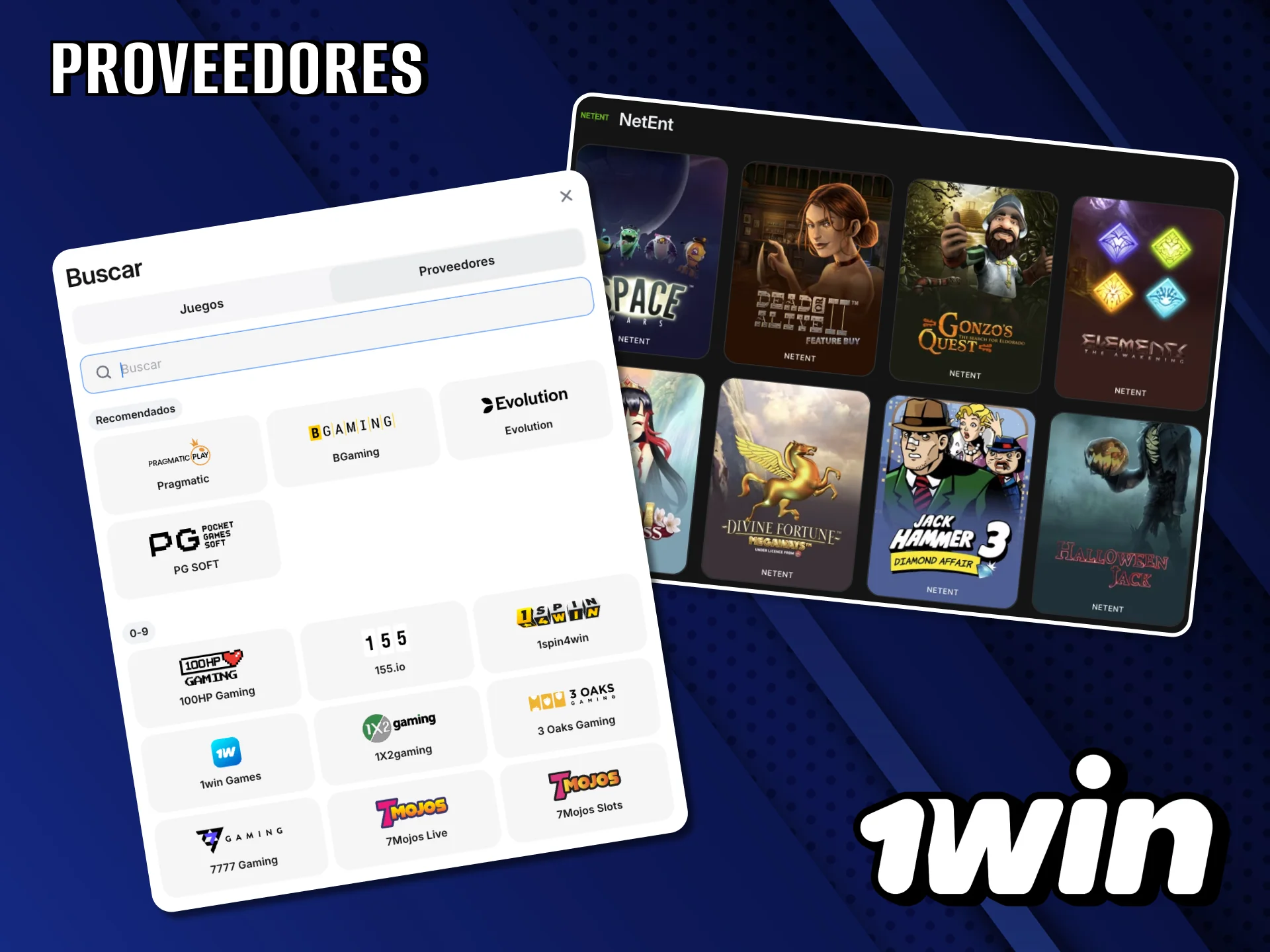 Catálogo de más de 80 proveedores disponibles en 1Win.