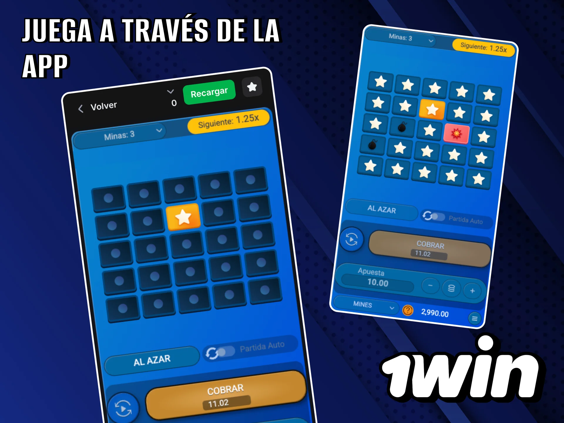 Apuestas en Mines disponibles dentro de la aplicación 1Win.