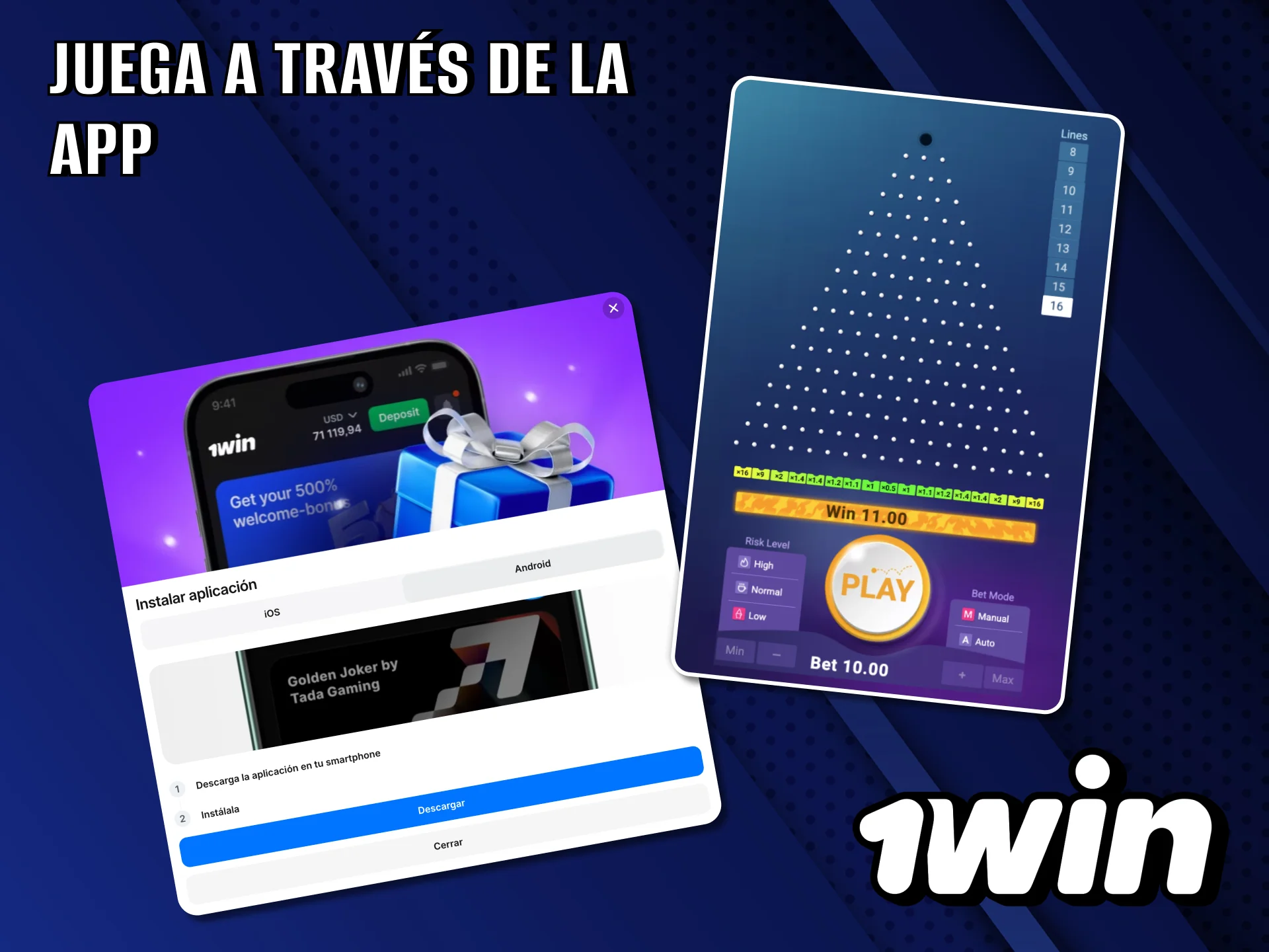 En 1Win juega Plinko cómodamente desde la app.