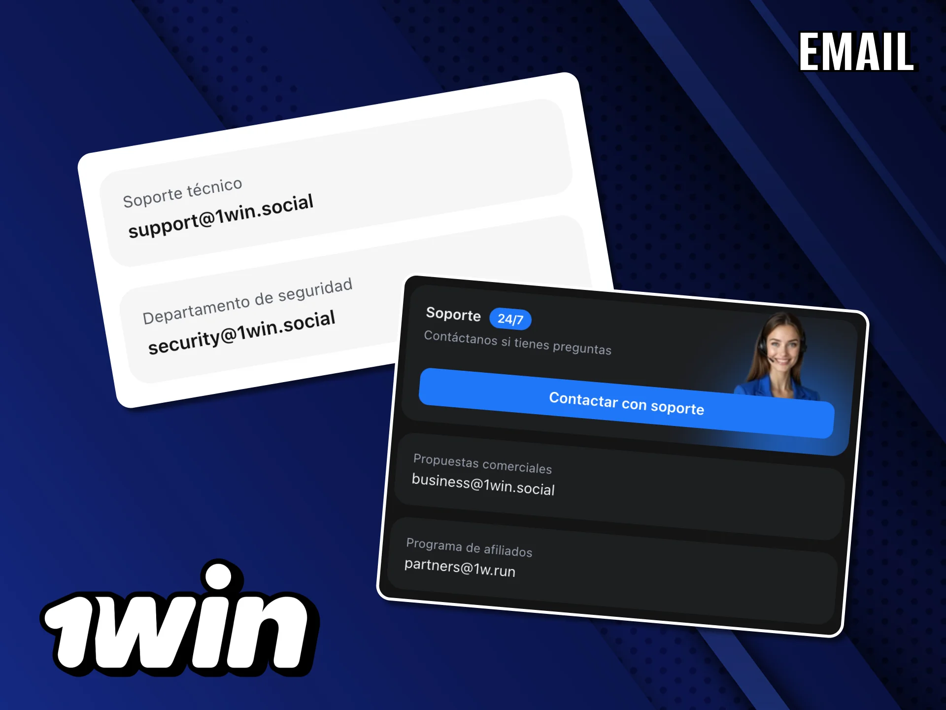 Atención al cliente ofrecida por 1Win vía email.